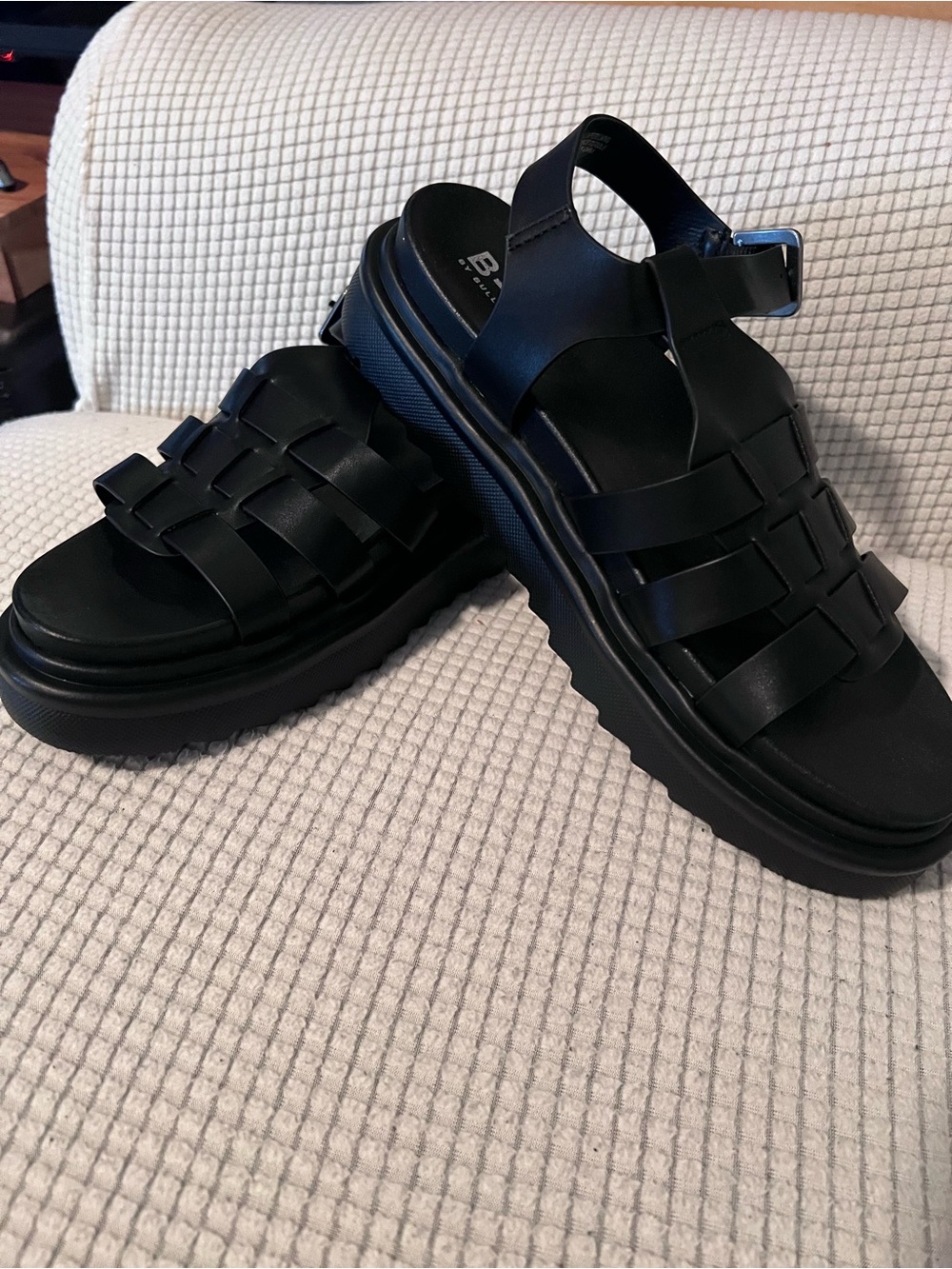 Chunky Black Leather Fisherman Sandals